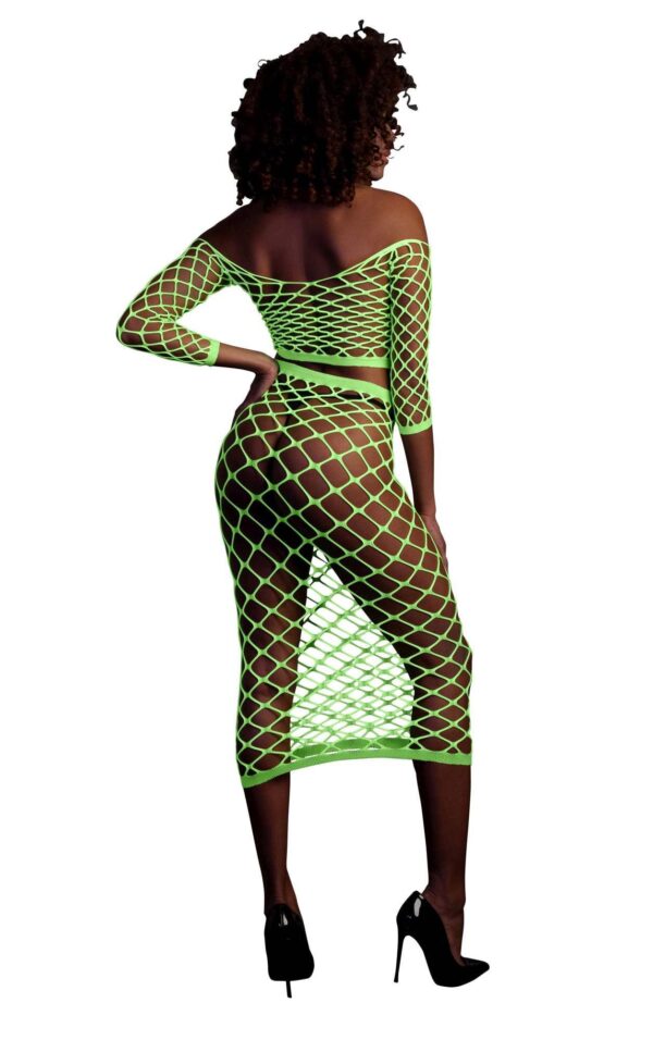 Long Sleeve Crop Top and Long Skirt   Green   XS/XL - obrazek 2