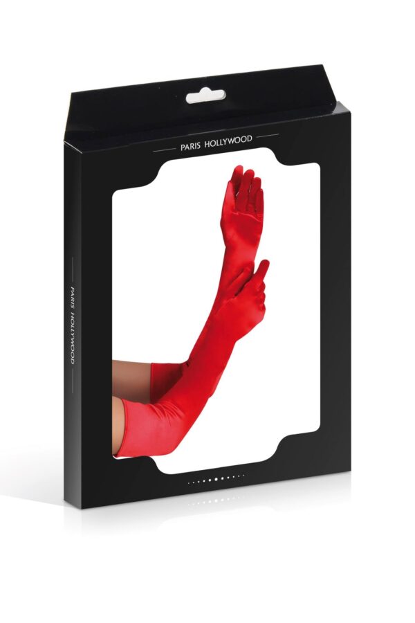 LONG SATIN RED GLOVES TU (Size: TU) - obrazek 2