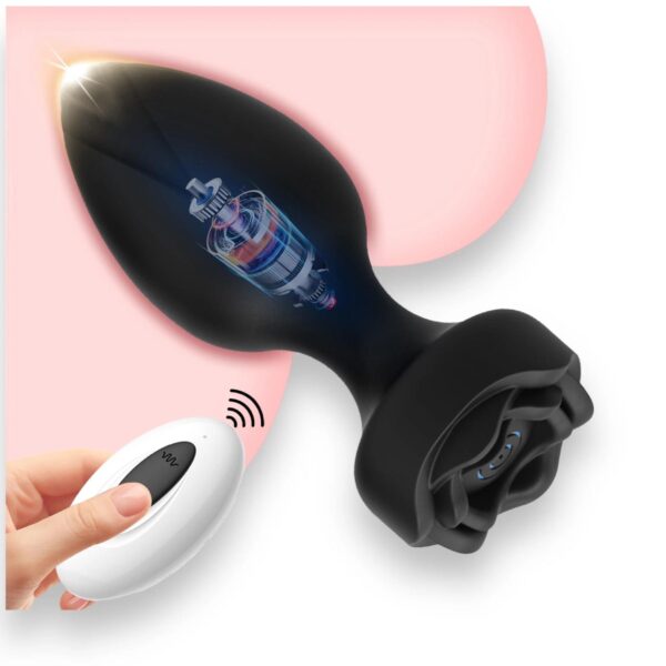 Power Escorts   Princess Plug   Remote Rose Design Plug   USB Rechargeable   10 Functions   Black - obrazek 2