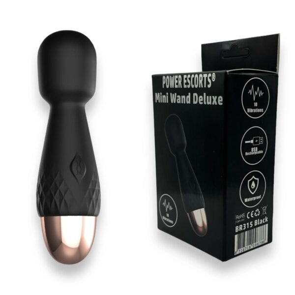 Power Escorts   Mini Wand De Luxe   Black   11,6 Cm / 4.5 Inch Silicone Wand Massager - obrazek 2