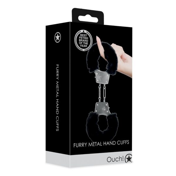 Furry Metal Hand Cuffs   Black - obrazek 2