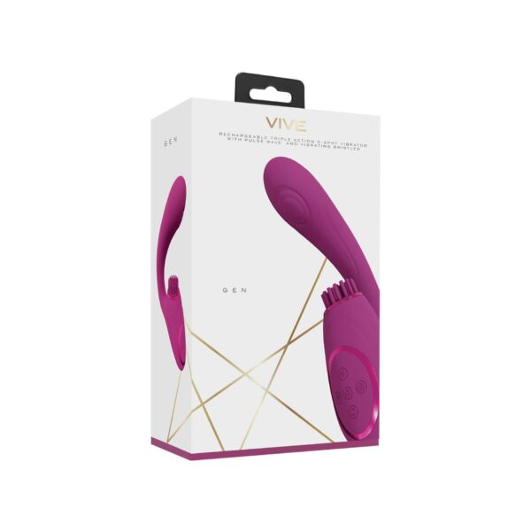 Gen   Rechargeable Triple Action G Spot Vibrator with Pulse Wave  and Vibrating Bristles   Pink - obrazek 2