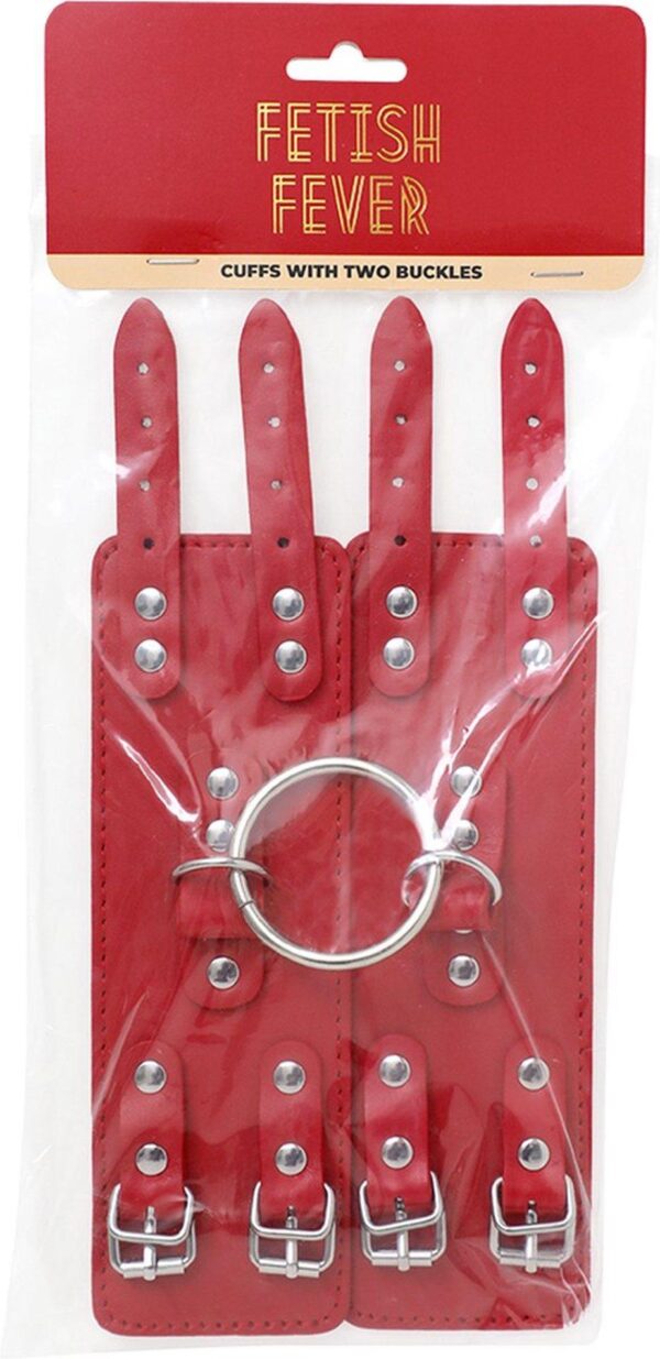 Fetish Fever   Cuffs with two buckles   Red - obrazek 2