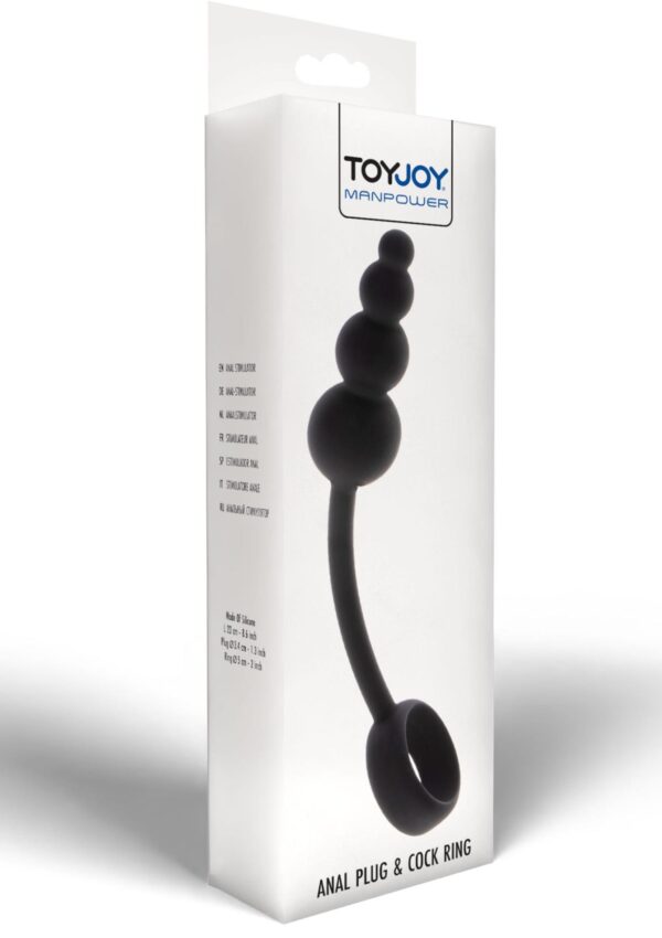 Anal Snake Plug & Penis Ring Black - obrazek 2