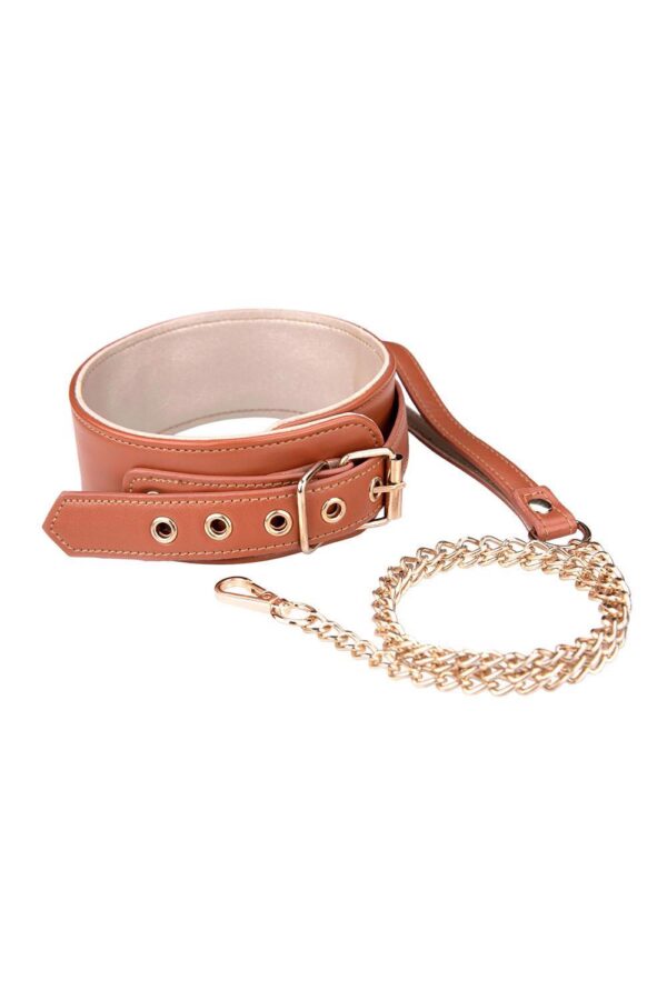 BLAZE ELITE COLLAR AND CHAIN COGNAC VEGAN LEATHER - obrazek 2