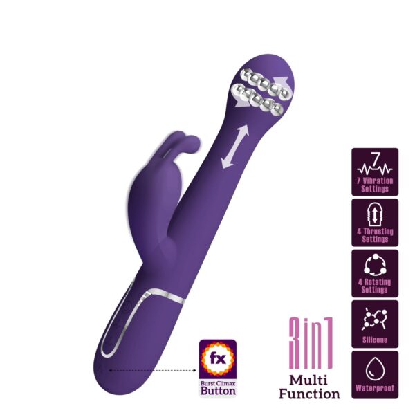 PRETTY LOVE   Dejon dark Purple, 7 vibration functions 4 thrusting settings 4 rotation functions - obrazek 2
