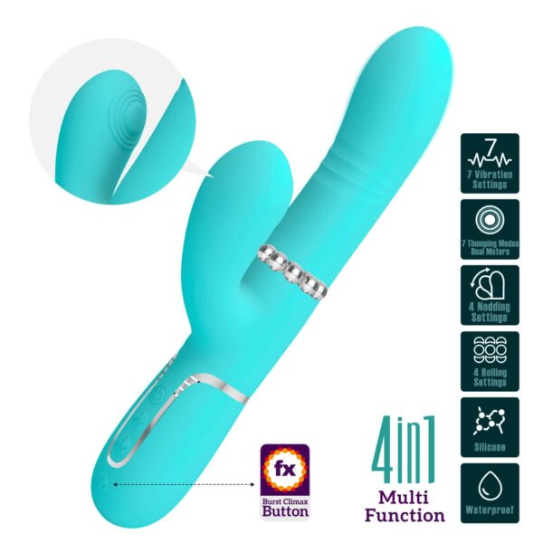 PRETTY LOVE   Mariana light blue, 7 vibration functions, 7 thrusting settings, 4 rolling functions, 4 nodding functions - obrazek 2