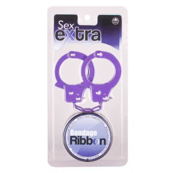 Kajdanki Purple Sex Extra PVC Ribbon and Handcuffs - obrazek 2