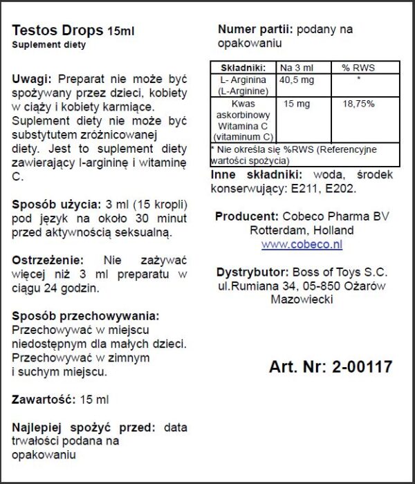 Supl.diety Testos Drops (15ml) - obrazek 2