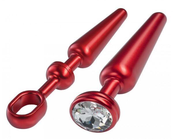 MALESATION Alu Plug with handle & crystal medium, red - obrazek 2