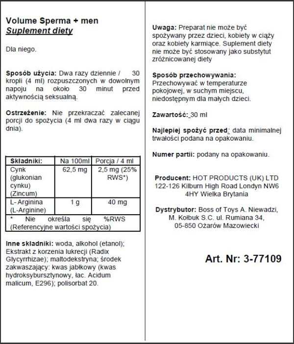 Supl.diety Volume Sperma + 30ml - obrazek 2
