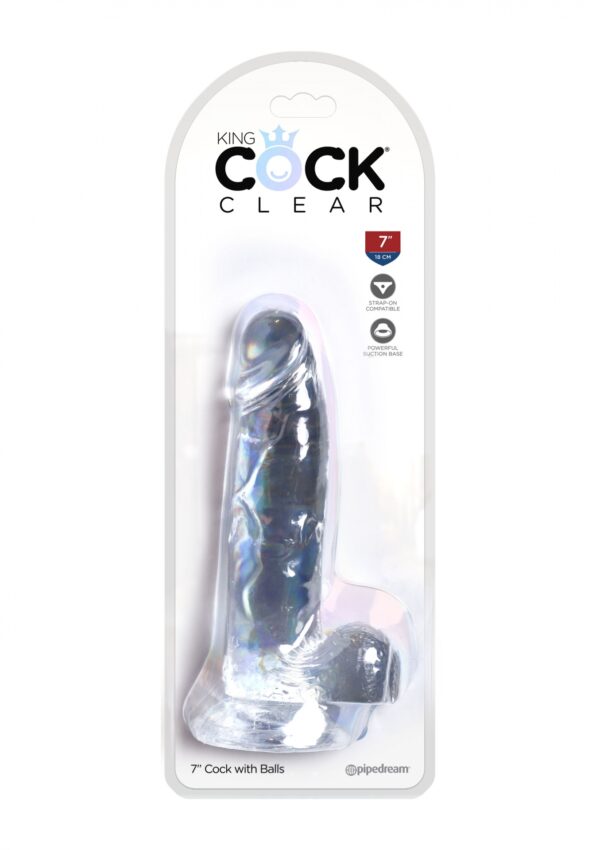 King Cock 7 Inch Cock w Balls Transparent - obrazek 2