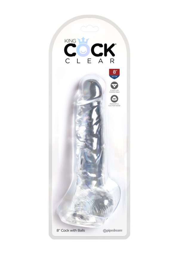 King Cock 8 Inch Cock w Balls Transparent - obrazek 2