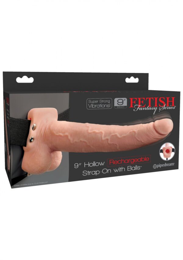 9inch Hollow Recharge Strap On Light skin tone - obrazek 2