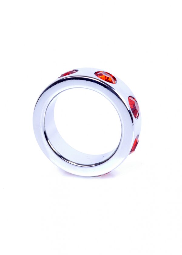 Pierścień Metal Cock Ring with Red Diamonds Small - obrazek 2
