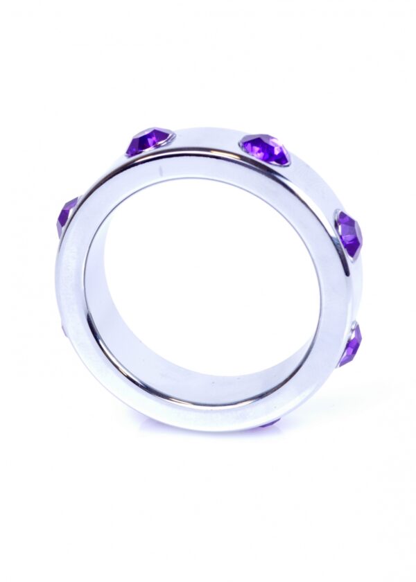 Pierścień Metal Cock Ring with Purple Diamonds Large - obrazek 2