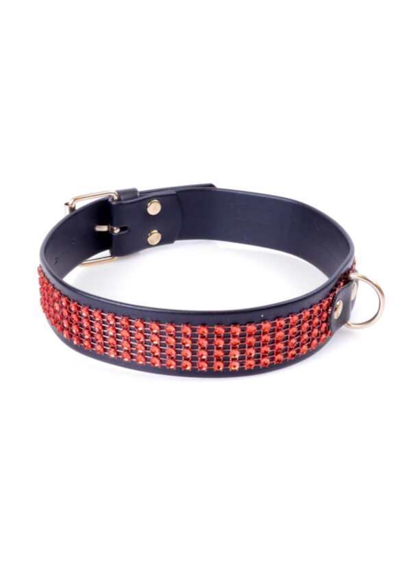 Fetish B   Series Collar with crystals 3 cm Red Line - obrazek 2