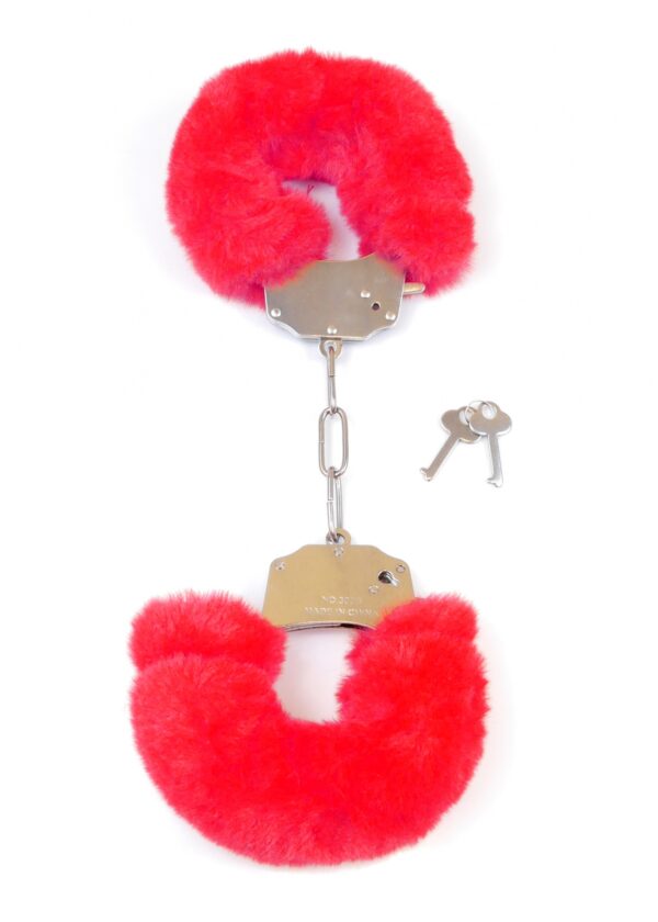 Kajdanki Fetish B   Series  Furry Cuffs Red - obrazek 2