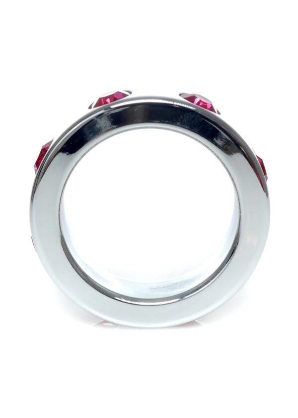 Pierścień Metal Cock Ring with Pink Diamonds Medium - obrazek 2