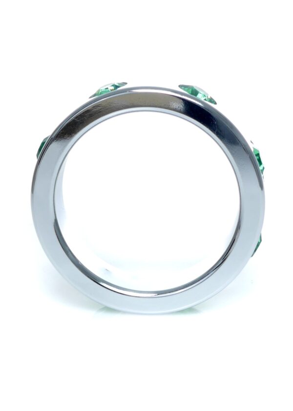 Pierścień Metal Cock Ring with Green Diamonds Large - obrazek 2
