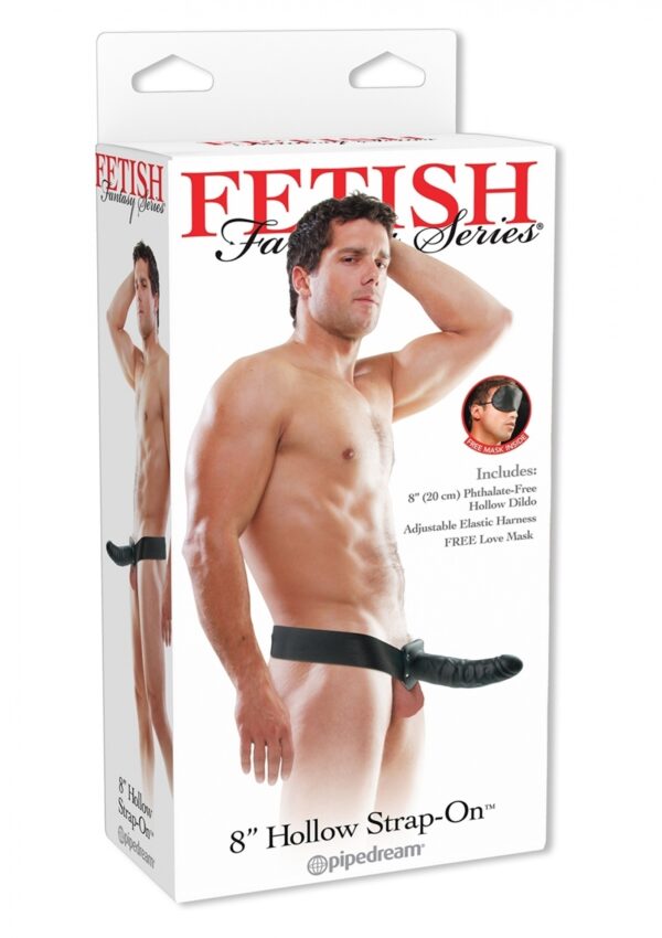 8 Inch Hollow Strap On Black - obrazek 2