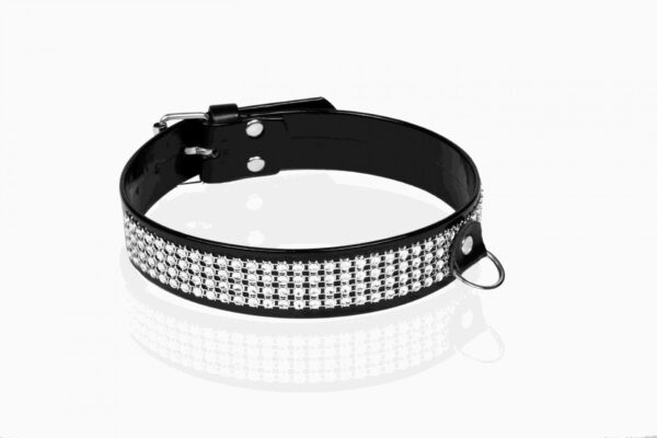 Wiązania WHIPS lakier, obroża damska z kryształkami, czarna, 3cm - obrazek 2