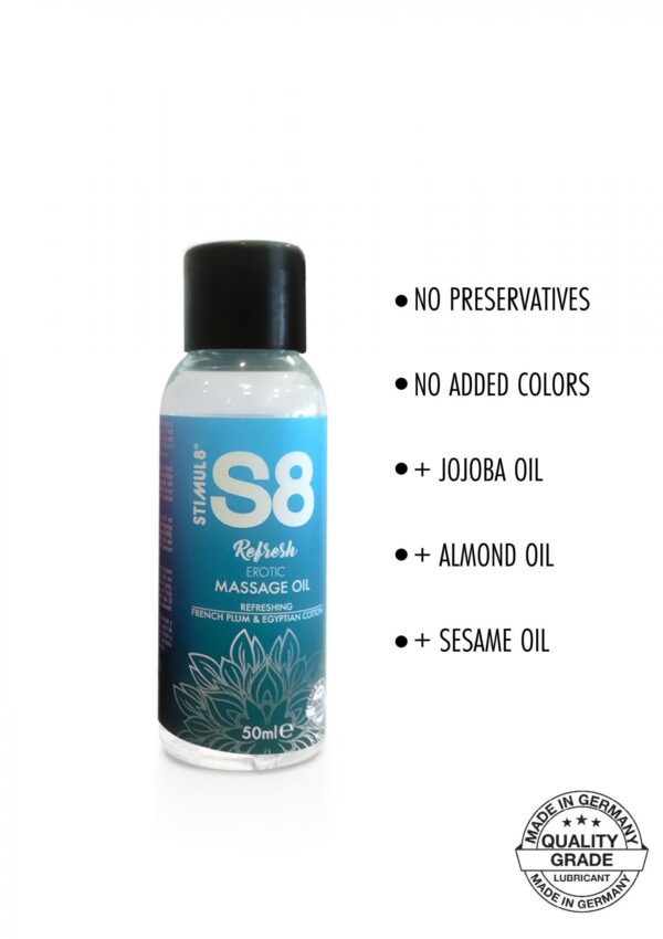S8 Massage Oil 50ml French Plum & Egyptian Cotton - obrazek 2