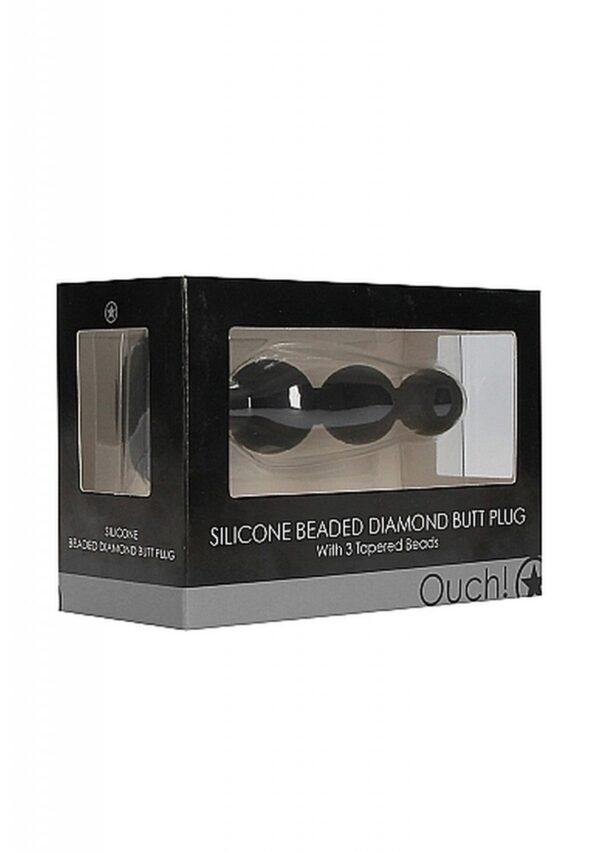 Silicone Beaded Diamond Butt Plug   Black - obrazek 2