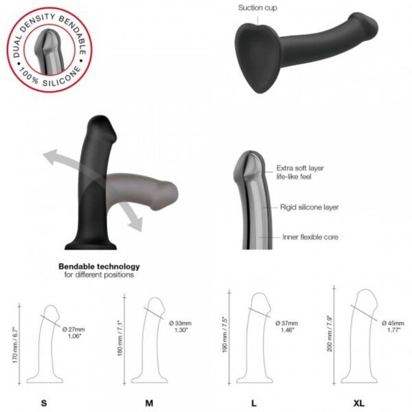 SEMI REALISTIC DUAL DENSITY BENDABLE DILDO BLACK   M - obrazek 2