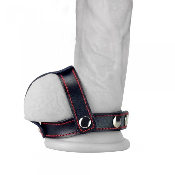 Bondage Fetish TStyle Leather Cockring With Ball Divider - obrazek 2