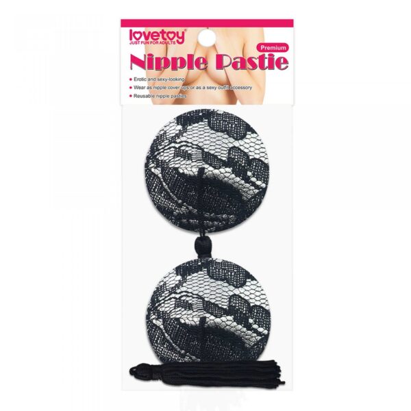 Reusable Black Lace Round Tassel Nipple Pasties - obrazek 2