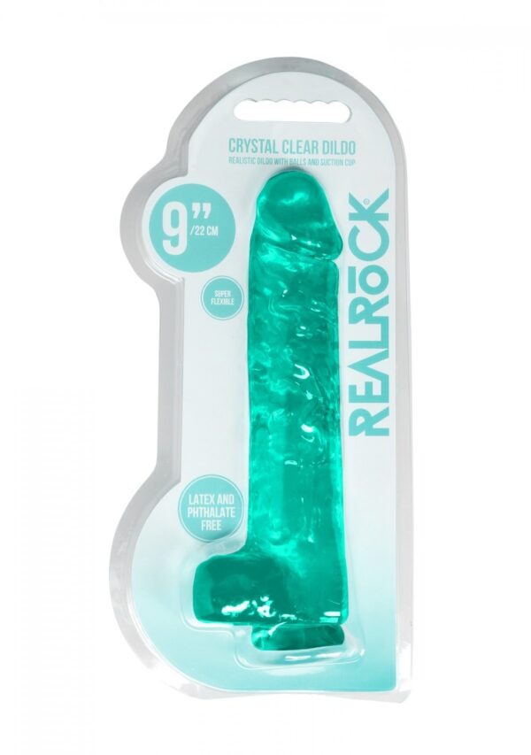 9 / 25 cm Realistic Dildo With Balls   Turquoise - obrazek 2