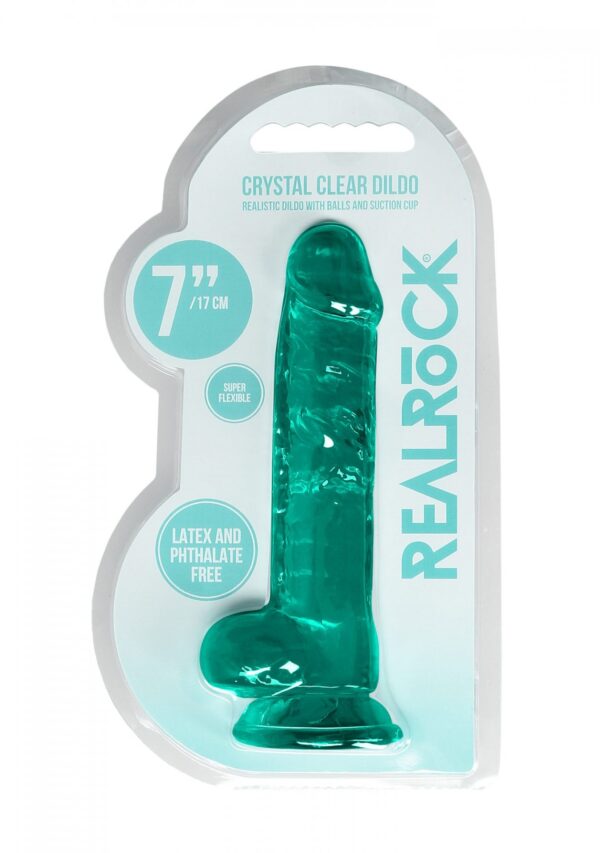7 / 19 cm Realistic Dildo With Balls   Turquoise - obrazek 2