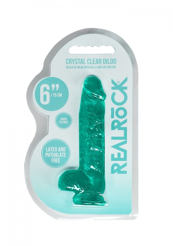6 / 15 cm Realistic Dildo With Balls   Turquoise - obrazek 2