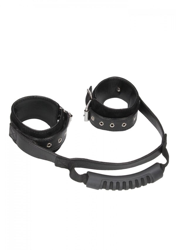 Bonded Leather Hand Cuffs With Handle - obrazek 2