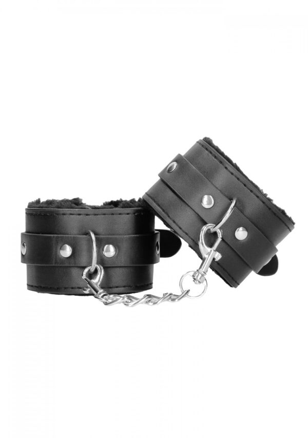 Plush Bonded Leather Hand Cuffs   With Adjustable Straps - obrazek 2