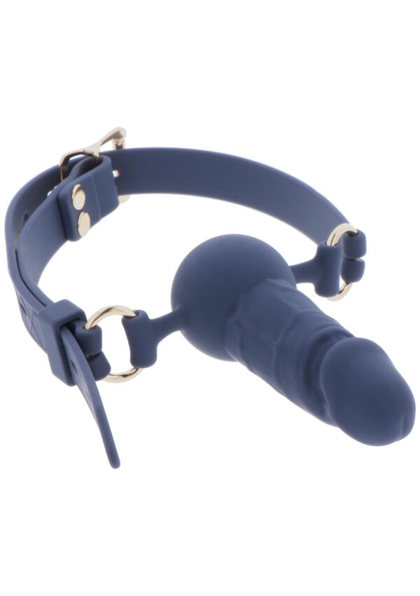 Silicone Penis Ball Gag Blue - obrazek 3