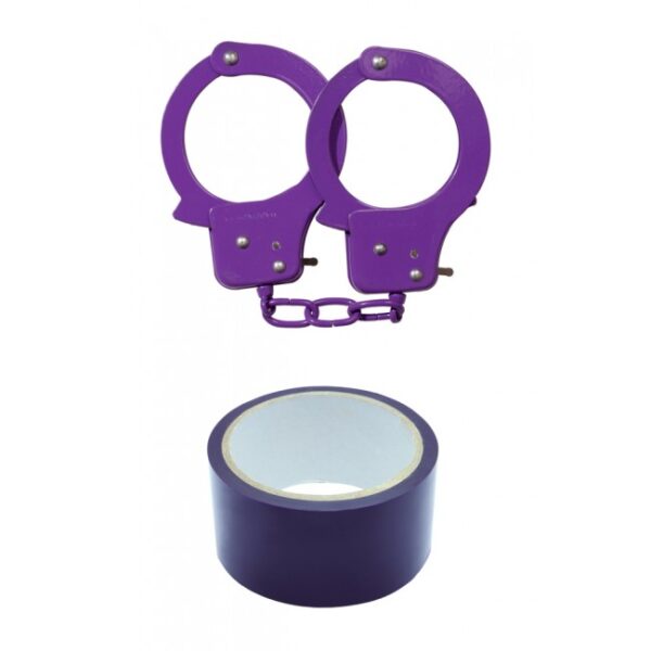 Kajdanki Purple Sex Extra PVC Ribbon and Handcuffs - obrazek 3