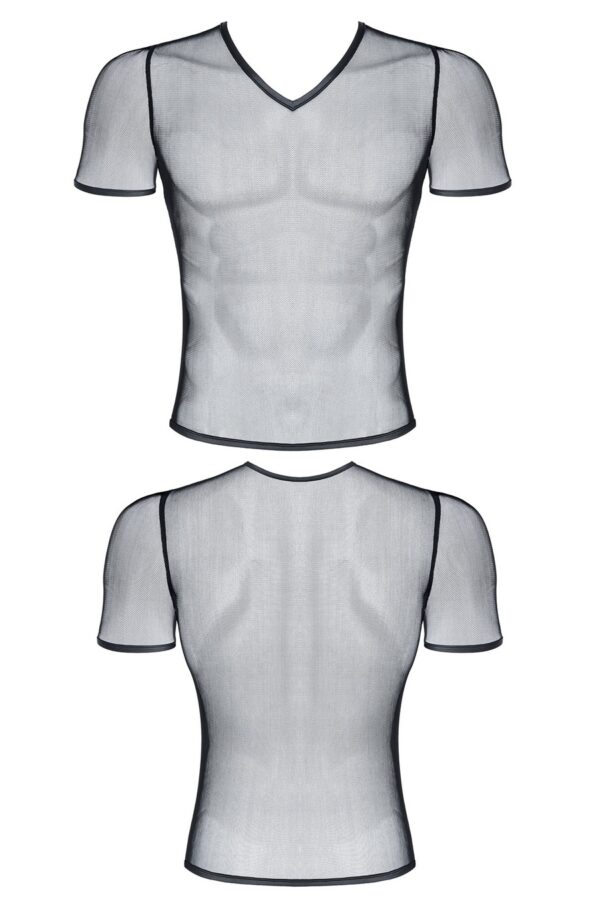męski t shirt z elastycznej siatki w serek L - obrazek 3