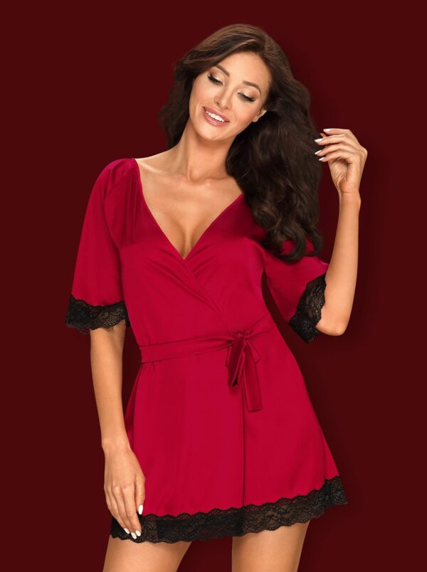 Bielizna Sensuelia szlafrok czerwony L/XL - obrazek 3