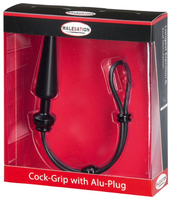 MALESATION Cock Grip with Alu Plug medium, black - obrazek 3