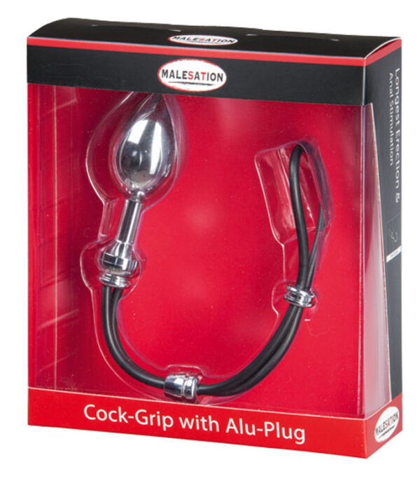 MALESATION Cock Grip with Alu Plug large, chrome - obrazek 3