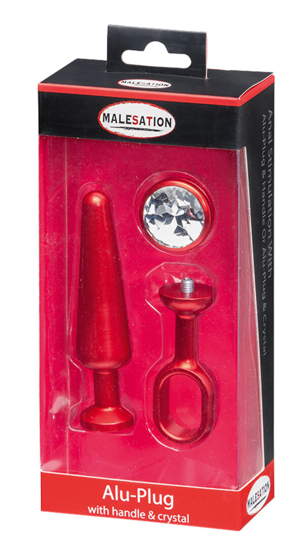 MALESATION Alu Plug with handle & crystal medium, red - obrazek 3