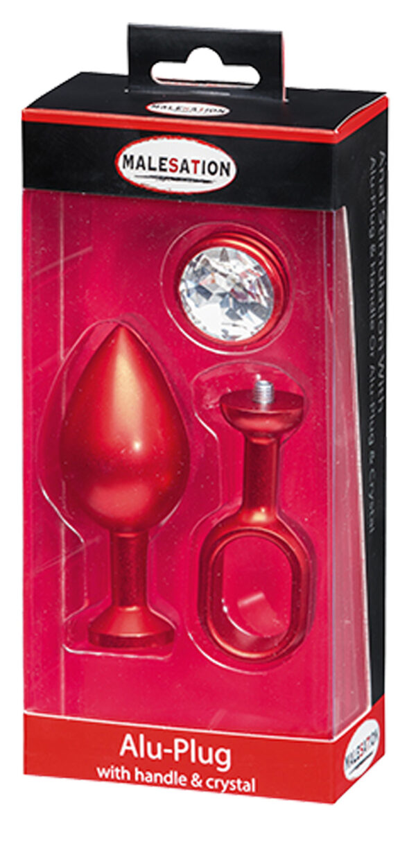 MALESATION Alu Plug with handle & crystal large, red - obrazek 3