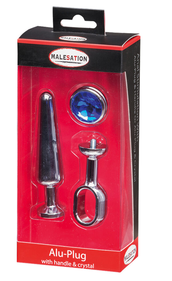 MALESATION Alu Plug with handle & crystal medium, chrome - obrazek 3