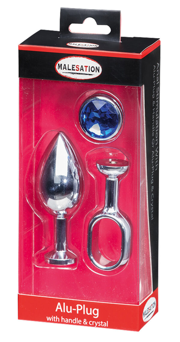MALESATION Alu Plug with handle & crystal large, chrome - obrazek 3