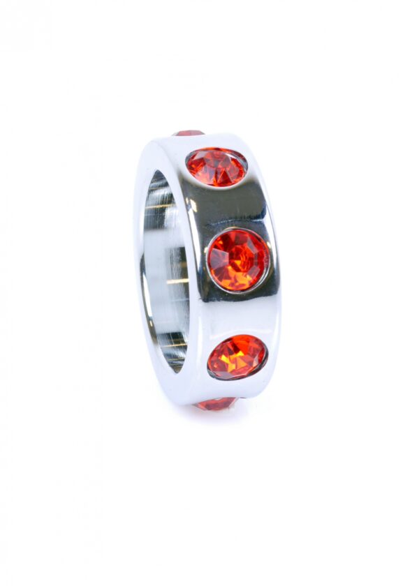 Pierścień Metal Cock Ring with Red Diamonds Small - obrazek 3