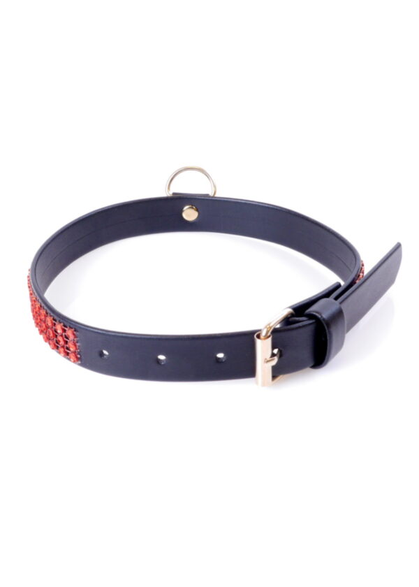 Fetish B   Series Collar with crystals 2 cm Red Line - obrazek 3