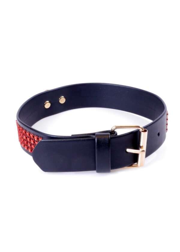 Fetish B   Series Collar with crystals 3 cm Red Line - obrazek 3
