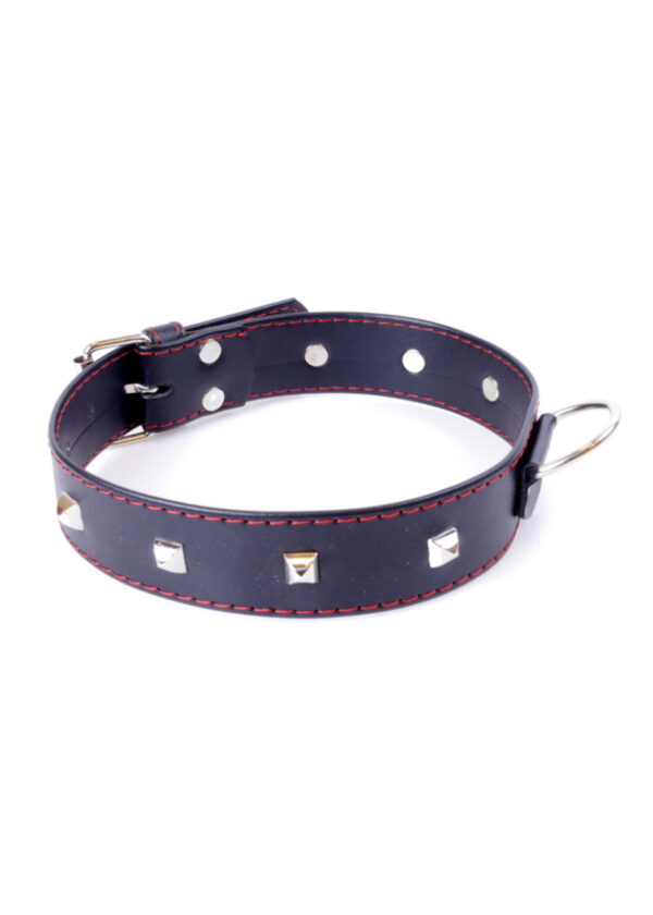 Fetish B   Series Collar with studs 3 cm Red Line - obrazek 3
